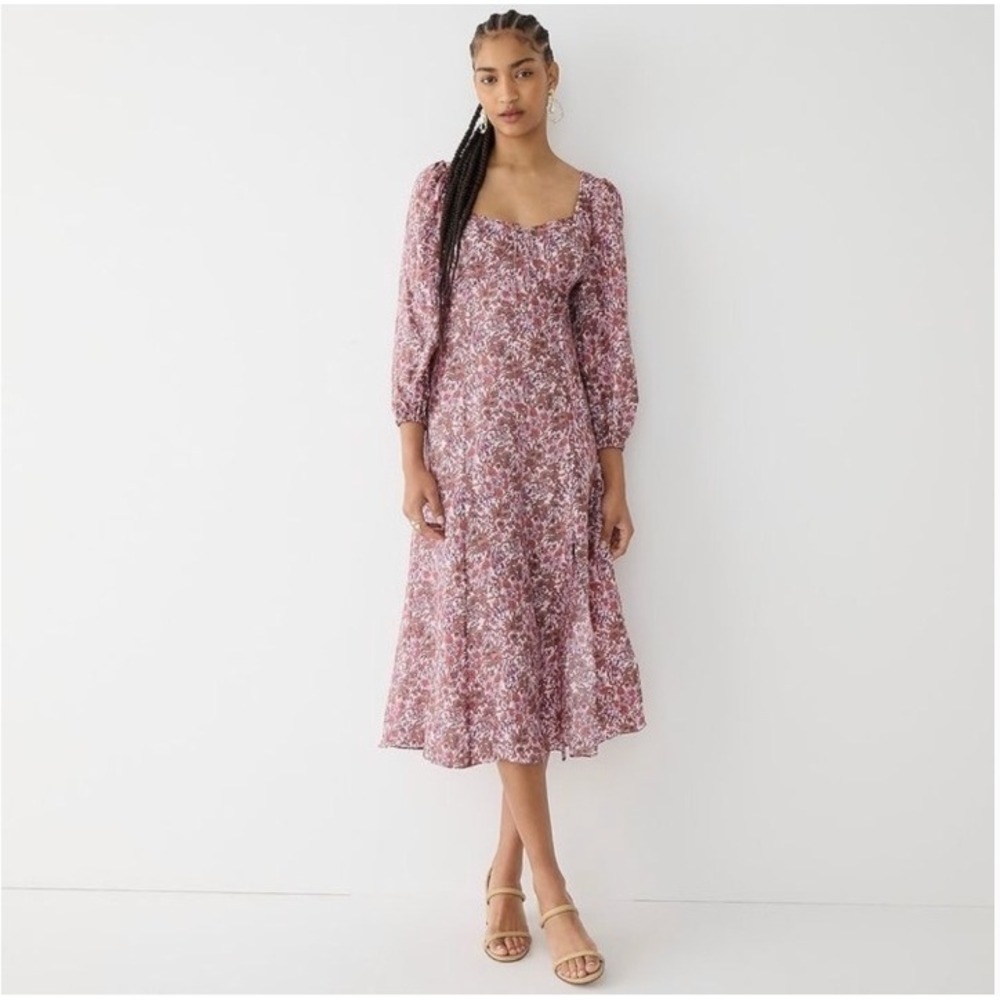J.Crew Sweetheart Long-Sleeve Midi Dress Fete Floral Pink Purple Size 4 ($268)